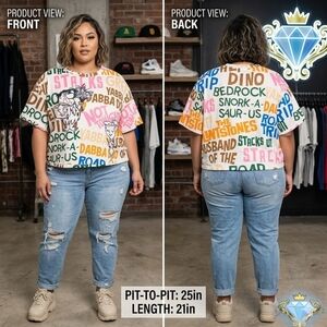 SHEIN x The Flintstones Plus Size Cropped Graphic Tee 0XL Streetwear